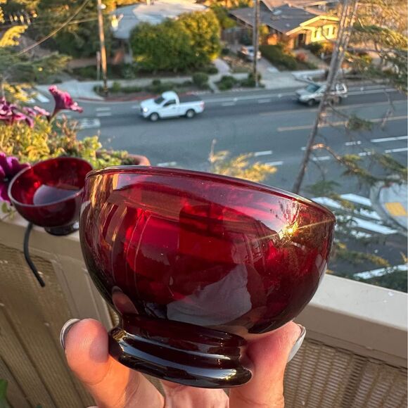 Set of 5 Ruby Red Custard Dessert Dishes Cups Vintage Glassware Mid Century Mod - Picture 4 of 4